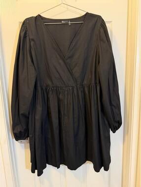 ASOS Black V-Neck Long Sleeve Smock Dress